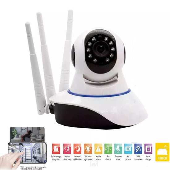 TELECAMERA IP CAMERA HD 1080P WIRELESS LED 3 ANTENNE WIFI NOTTURNA